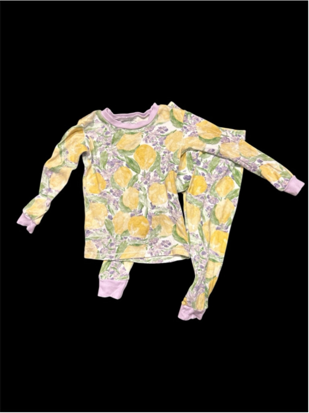 Girls Burt's Bees Pajama Set 2T‎ Yellow Purple Lemon Floral
